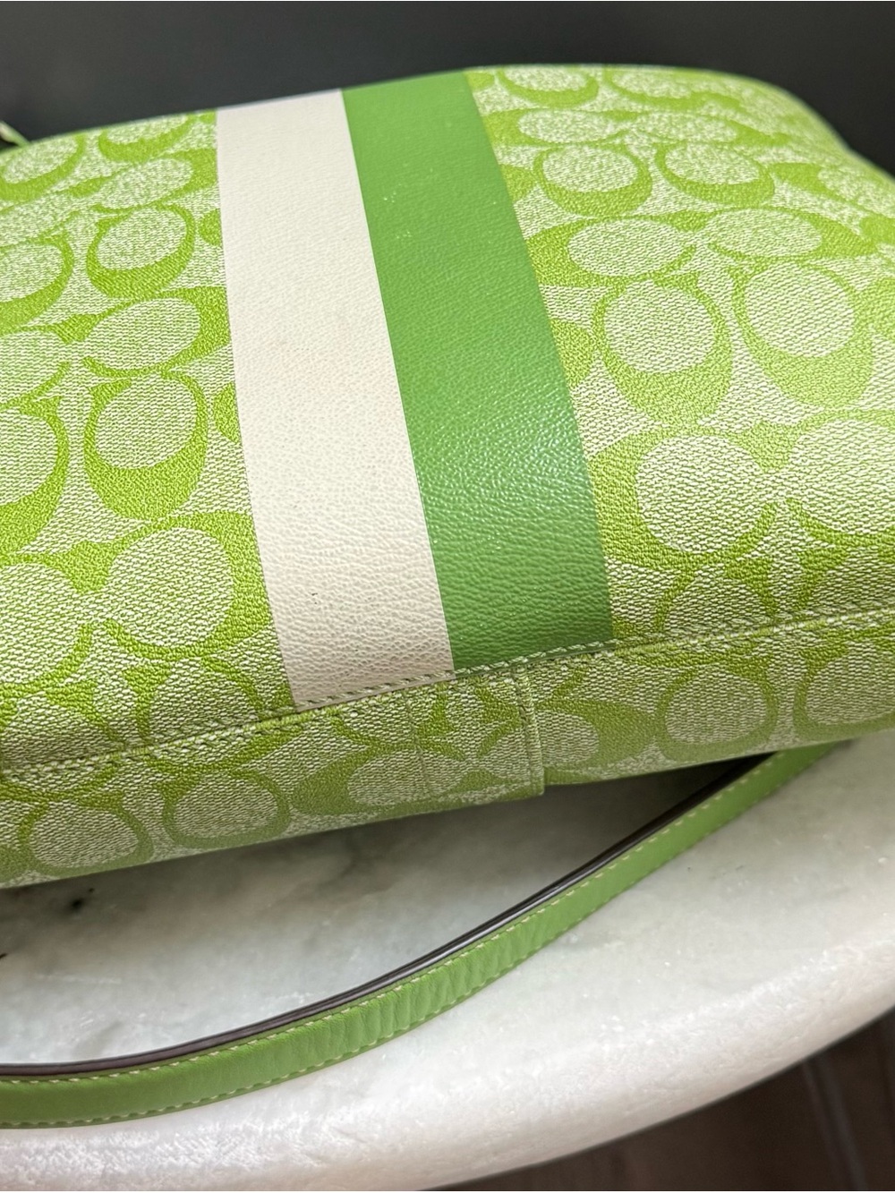Y2K Vintage Coach Signature Stripe
Chelsea Hobo Bag F14476 Lime Green - Picture 5 of 10